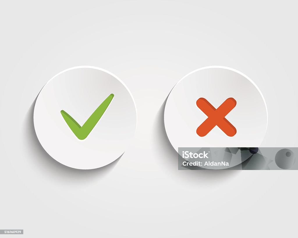 Vector Yes, No checkmark on buttons or circles Yes - Single Word stock vector