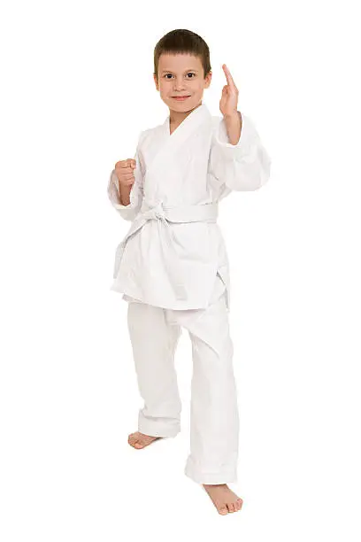 Photo of boy in white kimono posing