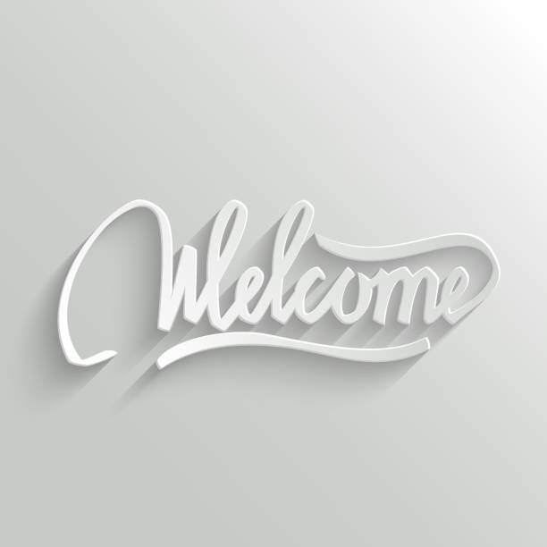 Welcome lettering Greeting Card Welcome Hand lettering Greeting Card. Typographical Vector Background. Handmade calligraphy. Easy paste to any background drawing of the hotel reception stock illustrations
