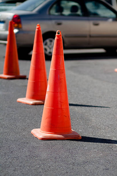 istock Transport leading cone on street 516166299