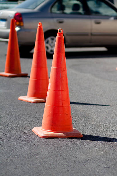 istock Transport leading cone on street 516166303