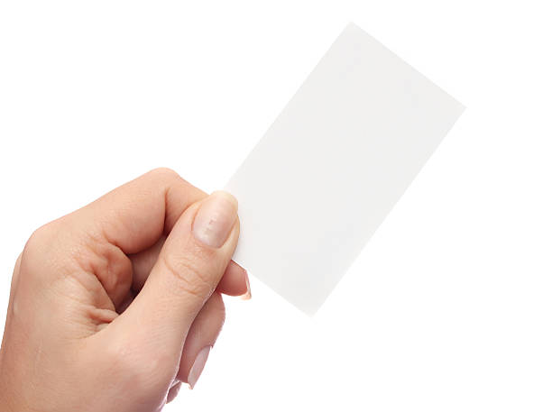 istock Female hand holds business card on white background 516174078