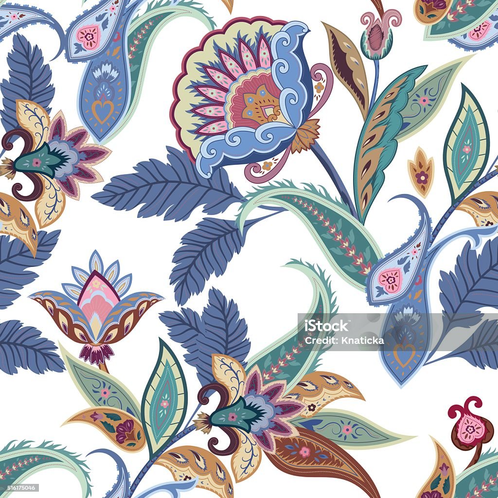 Fantasy flowers seamless paisley pattern Fantasy flowers seamless paisley pattern. Floral ornament, for fabric, textile, cards, wrapping paper, wallpaper template.Ornamental bright background Paisley Pattern stock vector