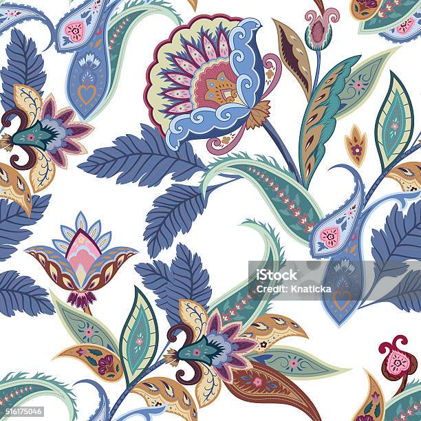 Fantasy Flowers Seamless Paisley Pattern Stock Illustration - Download Image Now - Paisley Pattern, Floral Pattern, Flower