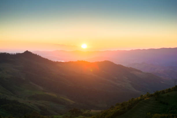 istock Panoramic view misty morning sunrise in mountain at north Thailand 516179830