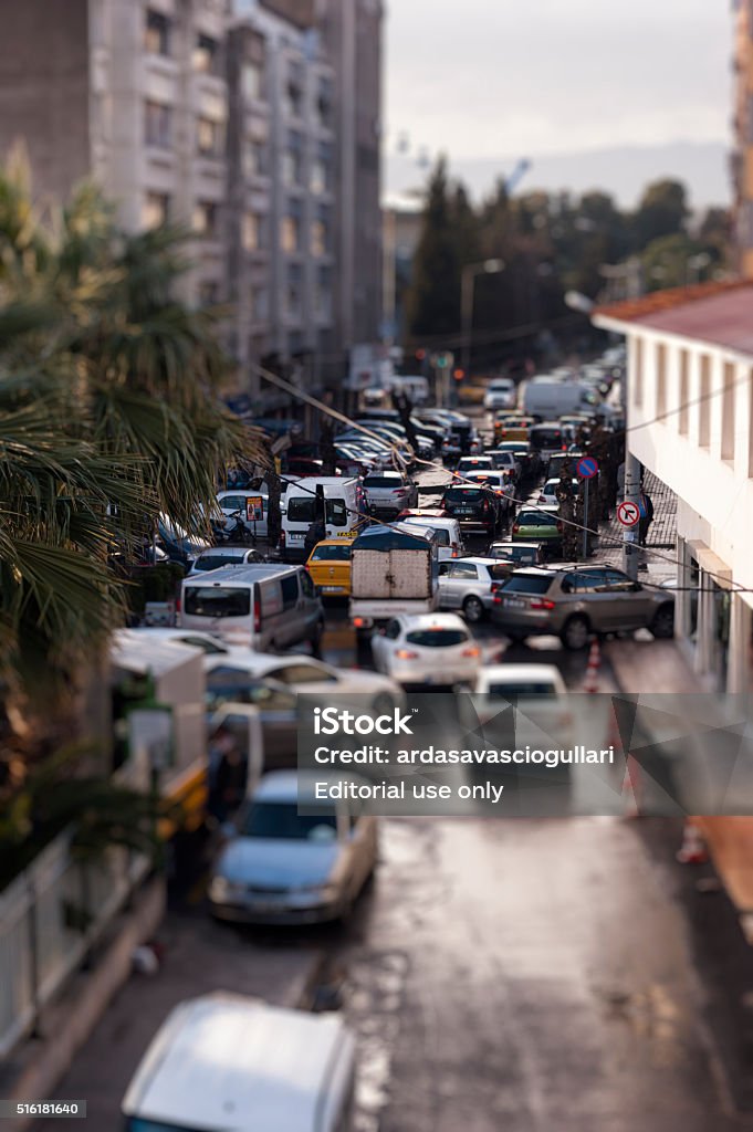 Traffic jam Izmir, Turkey - March 10, 2016. Traffic view from Basmane district with depth of field in rush hour. Asia Stock Photo