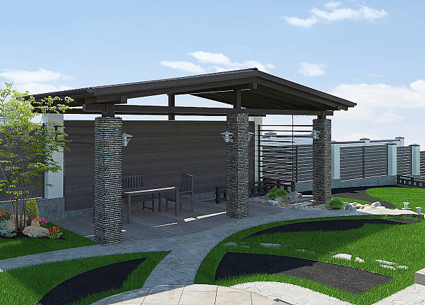 istock Arrangement patio living space, 3d render 516183248
