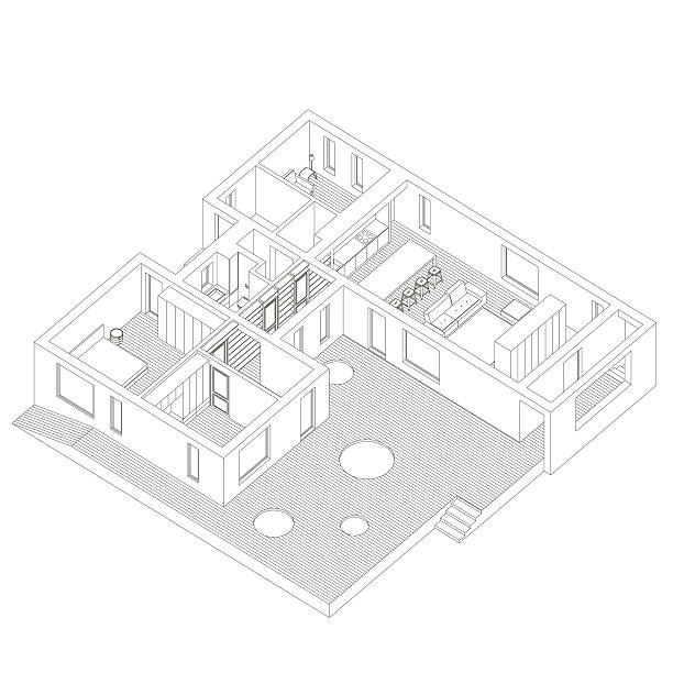 제품의 등각투영 하우스 내부 - cross section house built structure apartment stock illustrations