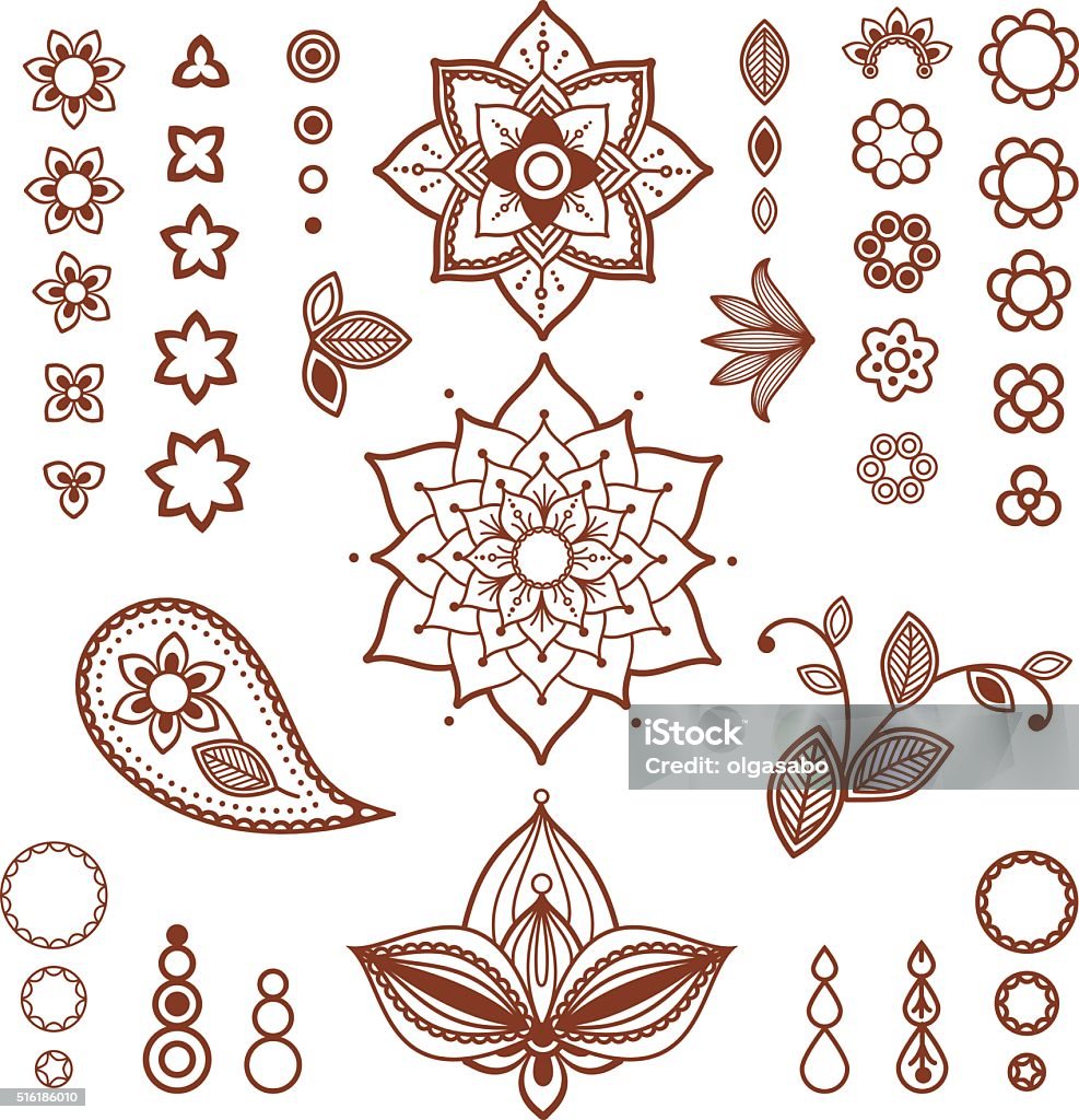 Henna Ornamental Floral Elements Mehndi Style Stock Illustration - Download  Image Now - Pattern, Mandala, Culture of India - iStock