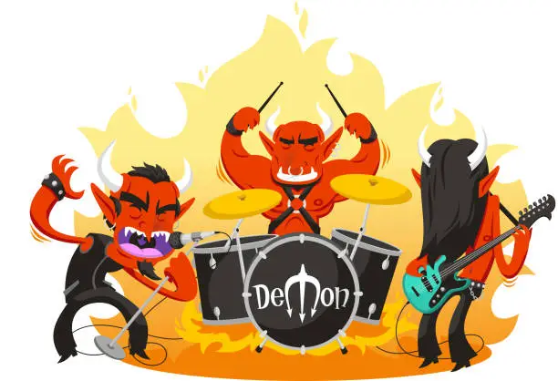Vector illustration of rock and roll band of demons