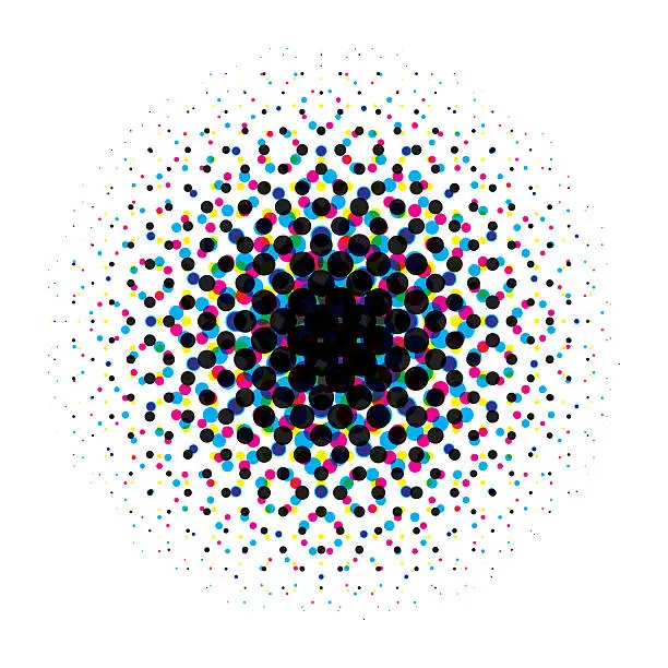 Vector illustration of Vector circular halftone gradient with cmyk dots