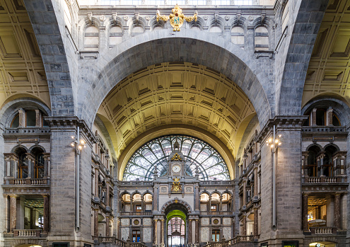 Entrance hall of Antwerp Central station in Antwerp, Belgium.