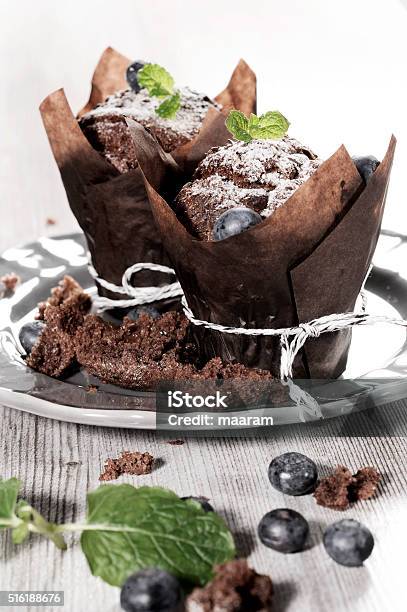 Chocolate Muffin With Blueberry Stock Photo - Download Image Now - Bakery, Baking, Berry Fruit