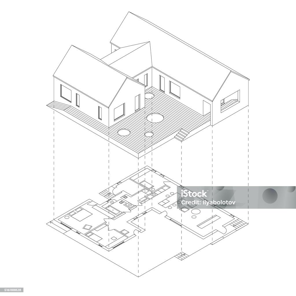 Maison avec plan de de projection - clipart vectoriel de Maison libre de droits