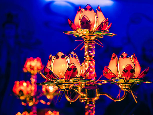 burning incense and candle in chinese buddha temple's censer when the chinese new year coming.