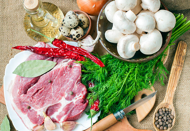 istock Fresh meat with mushrooms spices and herbs. 516189490