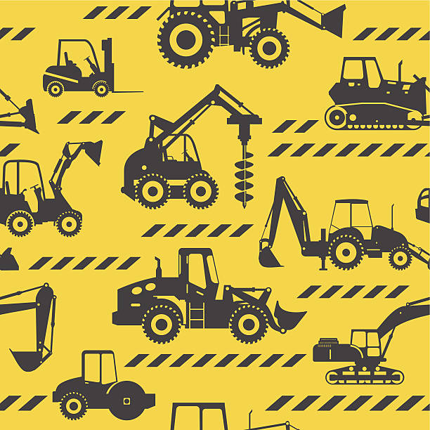 ilustrações, clipart, desenhos animados e ícones de máquinas de construção sem costura de fundo pesada - wheel tractor scraper