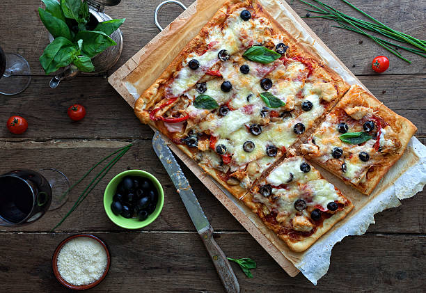 Pizza with bbq sauce stock photo