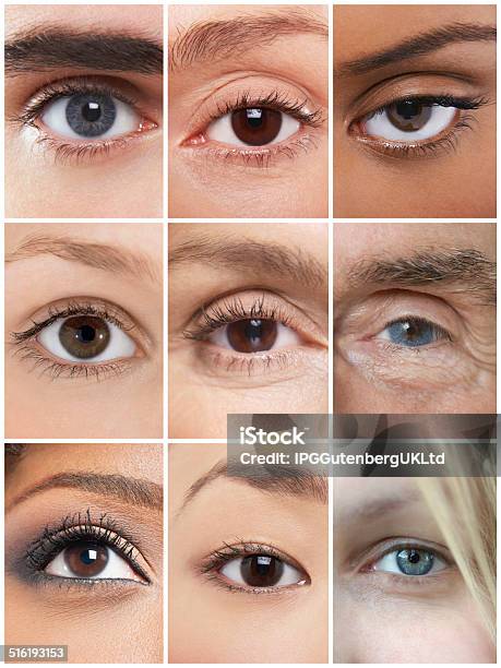 Collage De Ojo Humano Foto de stock y más banco de imágenes de Ojos grises - Ojos grises, Ojos marrones, Primer plano