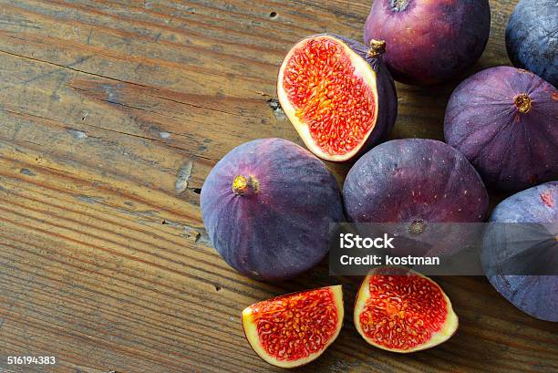 Fresh Figs On Wooden Background Stock Photo - Download Image Now - Autumn, Backgrounds, Blue