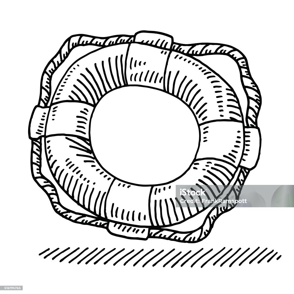 Lifebuoy Rescue Drawing Hand-drawn vector drawing of a Lifebuoy, Rescue Symbol. Black-and-White sketch on a transparent background (.eps-file). Included files are EPS (v10) and Hi-Res JPG. Assistance stock vector