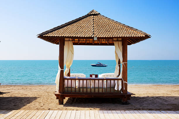 The beach at luxury hotel, Antalya, Turkey stock photo