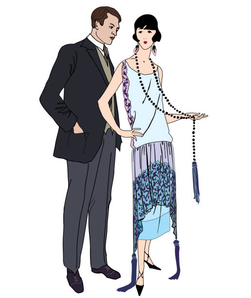 mężczyzna i kobieta moda retro - 1920s style image created 1920s 20s women stock illustrations