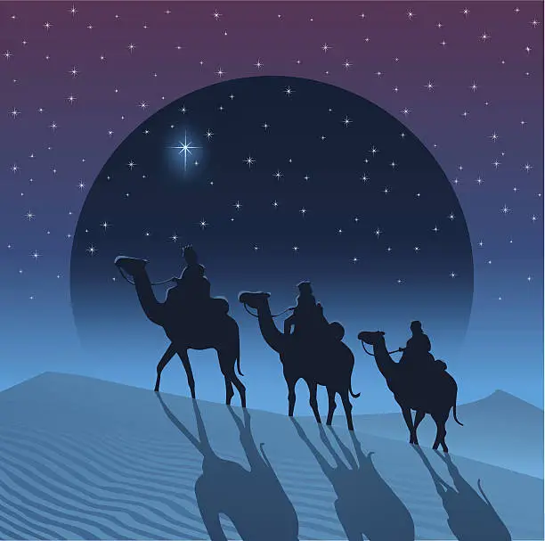 Vector illustration of The Magi from the east follow the Star of Bethlehem