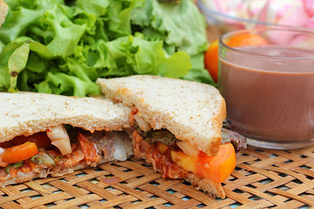 istock Hot chocolate and marshmallows pink tuna sandwich. 516195731