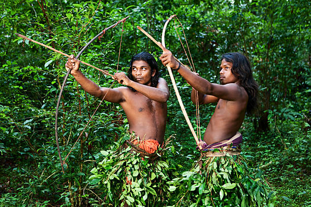 Vedda people - forest people hunting on Sri Lanka. The Wanniyala-Aetto, or \