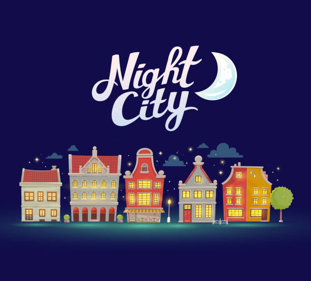 istock Vector illustration of night city landscape on dark blue sky 516211530
