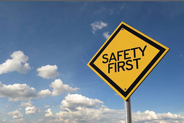 istock Safety first yellow highway road sign 516212668