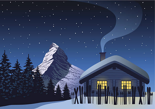 matterhorn - shack european alps switzerland cabin stock-grafiken, -clipart, -cartoons und -symbole