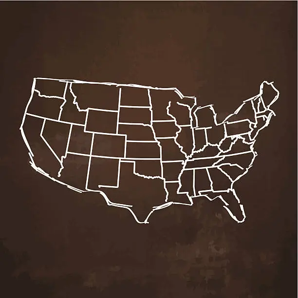 Vector illustration of USA map sketched on rusty metal background