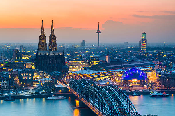 Cologne at dusk Aerial view on Cologne at dusk cologne photos stock pictures, royalty-free photos & images