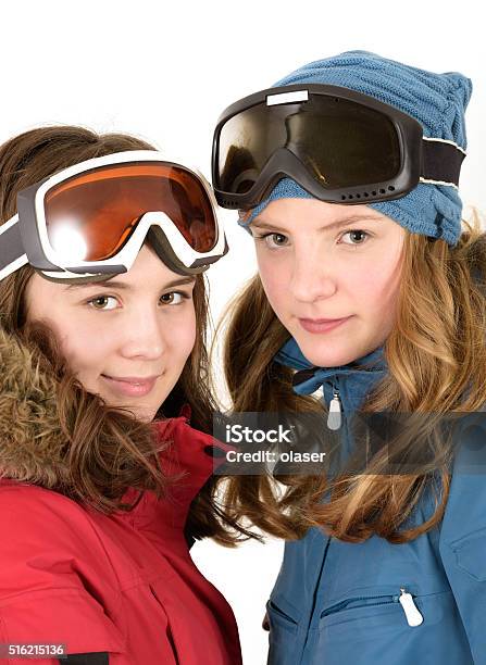 14 Year Old Teen Girls In Ski Wear Stock Photo - Download Image Now - 14-15 Years, Activity, Adult