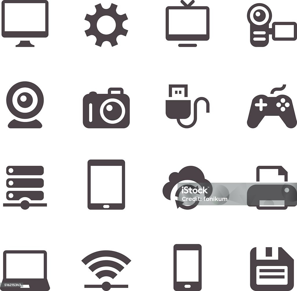 Device Icons Set of 16 device vector icons. Easy resize. Icon Symbol stock vector