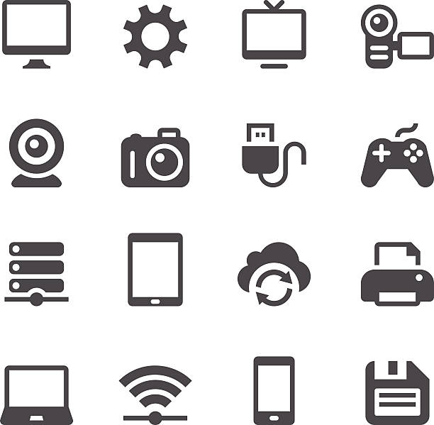 Device Icons Set of 16 device vector icons. Easy resize. laptop icon stock illustrations