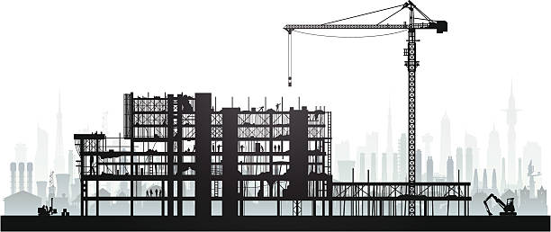 baugerüst - silhouette crane construction construction site stock-grafiken, -clipart, -cartoons und -symbole