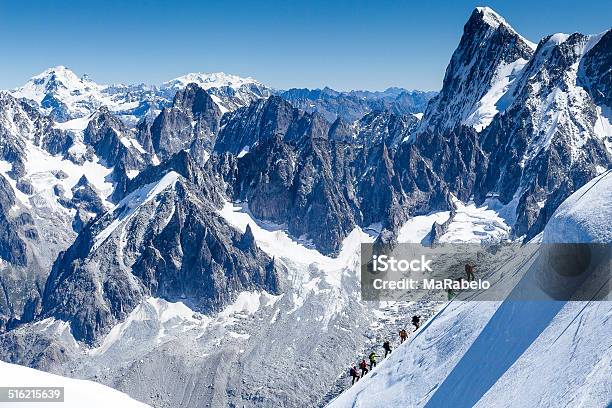 Climber On The Way To The Top Of Mont Blanc Stock Photo - Download Image Now - Leadership, Mont Blanc, Mountain Climbing