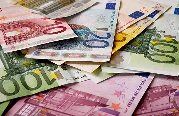 All possible Euro Banknotes mixed together.