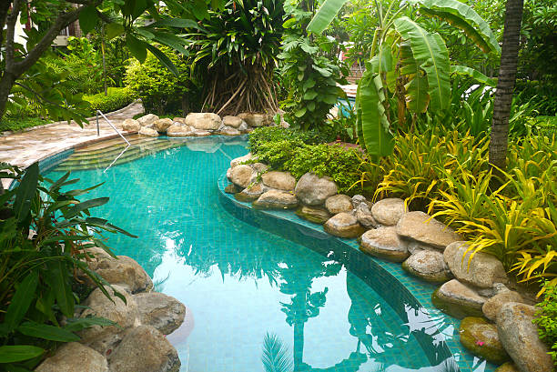 istock Swimming pool with garden decoration 516219813