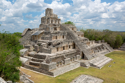 main temple at the Mayan archeological site of Edzna in the state of Campeche, Mexico