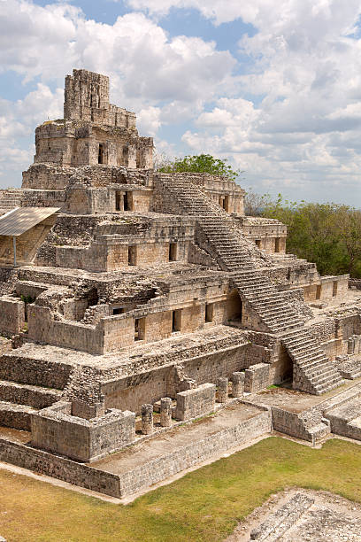 the five level pyramid at Edzna stock photo