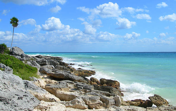 istock Waves crashing rocks on a Caribbean beach 516221075