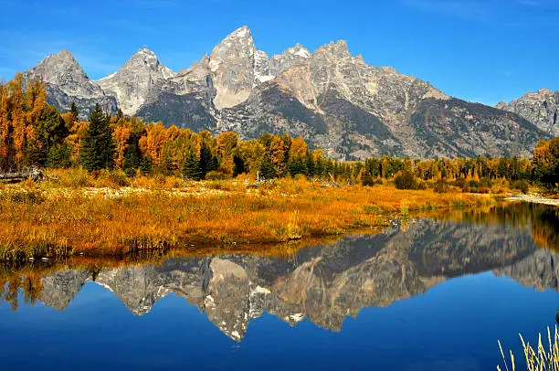 water, fall, reflections, Grand Tetons,