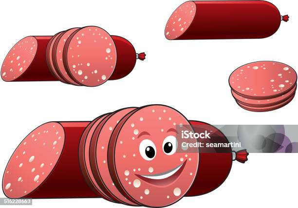 Cartoon Sliced Salami Or Pepperoni Sausage Stock Illustration - Download Image Now - Appetizer, Beef, Bratwurst