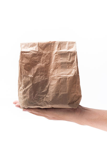 istock Brown Paper Bag on hand Isolated White Background 516231101