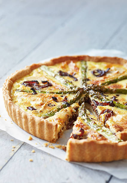istock Asparagus quiche on white wooden surface 516233447