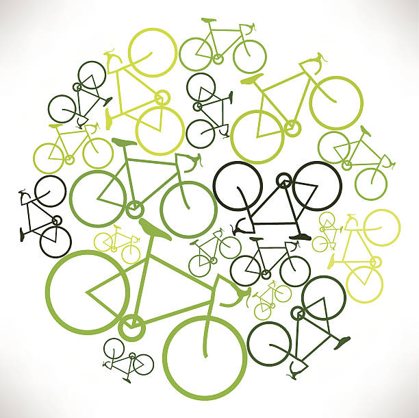Bike Theme Circle Print that pretends to create social conscience about the need of using a bicycle as a method of transportation. bicycle backgrounds stock illustrations